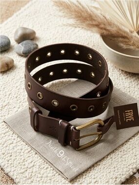 FRYE Grommet Leather Belt Brown Medium NWT